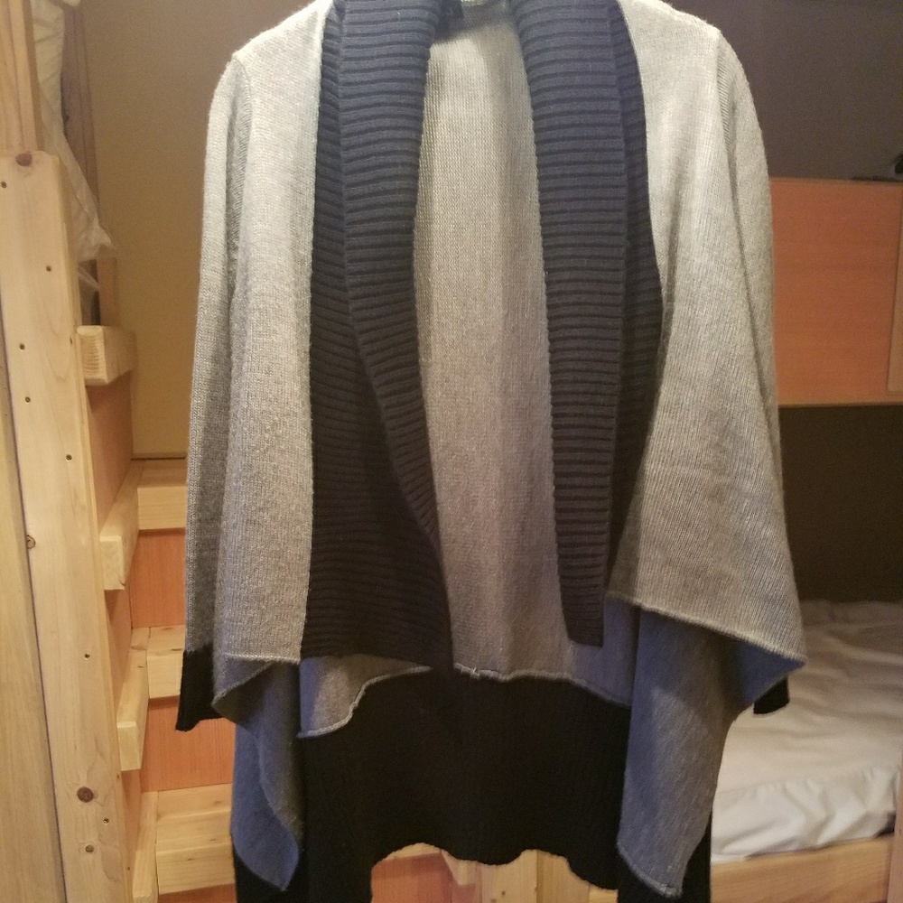 S long, knit cardigan, grey with black trim